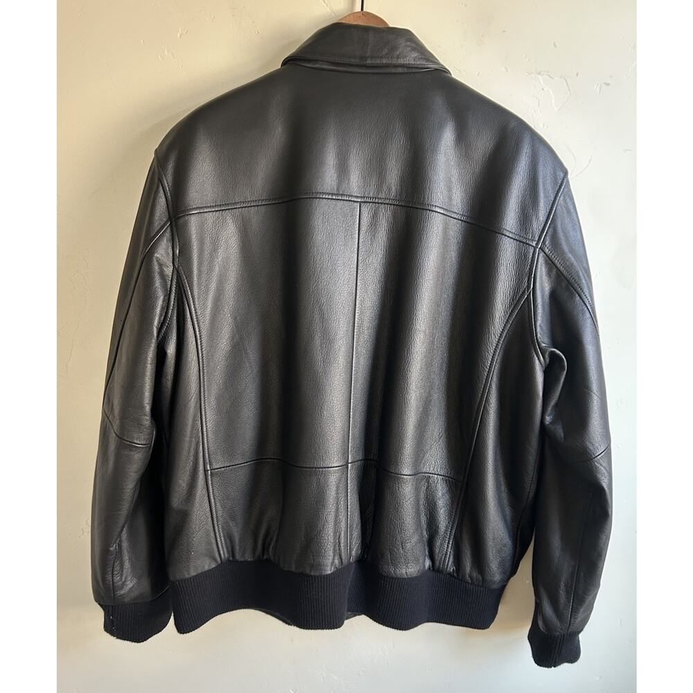 Leather Bomber Jacket Mens L Black Soft Buttery Flight Zip Croft & Barrow - Picture 4 of 15